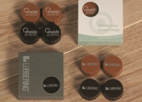 Message box met 4 bedrukte pralines in een bedrukt doosje met opening